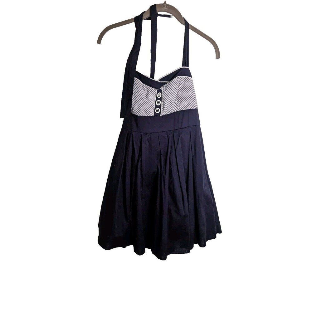 Junior's Divine Halter Dress Sz 3 Navy White Retro Rockabilly Dance Costume